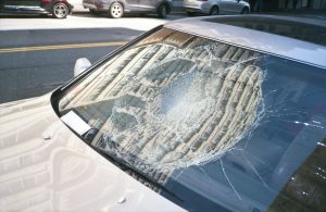 a car with a broken windscreen